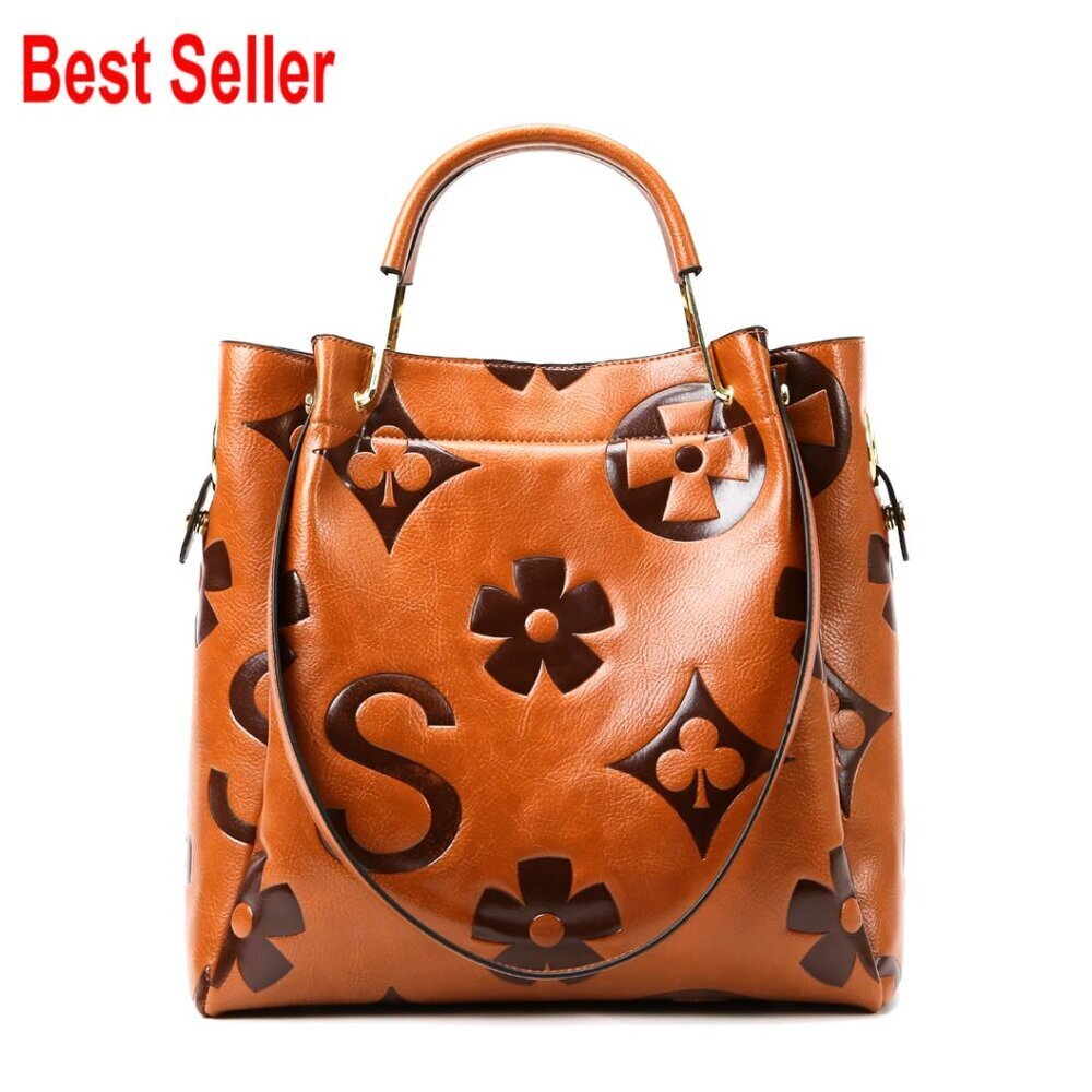 Faux Leather Floral Top Handle Handbag Set Large Shoulder Bag Tote